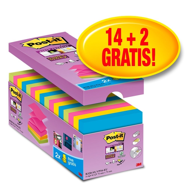 Memoblok Post-it Z-Note S330 Super Sticky 76x76mm 14+ 2 assorti Memoblok Post-it Z-Note S330 Super Sticky 76x76mm 14+ 2 assorti