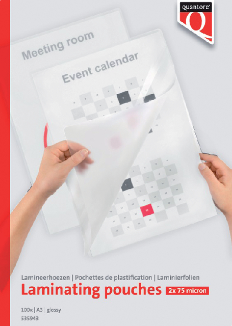 Lamineerhoes Quantore A3 2x75micron 100 stuks Lamineerhoes Quantore A3 2x75micron 100 stuks