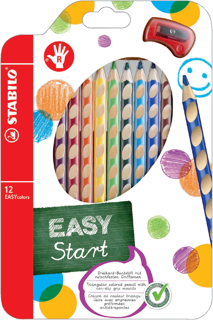 Kleurpotloden STABILO 331 Easycolors rechtshandig inclusief puntenslijper assorti etui à 12 stuks Kleurpotloden STABILO 331 Easycolors rechtshandig inclusief puntenslijper assorti etui à 12 stuks