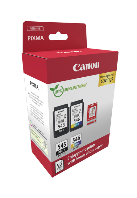 Inktcartridge Canon PG-545 CL-546 zw + kl + papier