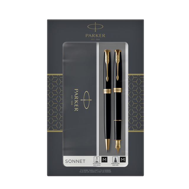 Balpen en vulpen Parker Sonnet black lacquer GT medium 2 stuks Balpen en vulpen Parker Sonnet black lacquer GT medium 2 stuks
