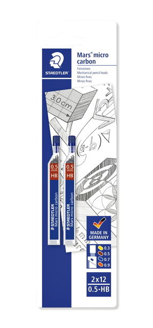 Potloodstift Staedtler Mars Carbon Micro 0.5mm HB blister 2 stuks Potloodstift Staedtler Mars Carbon Micro 0.5mm HB blister 2 stuks