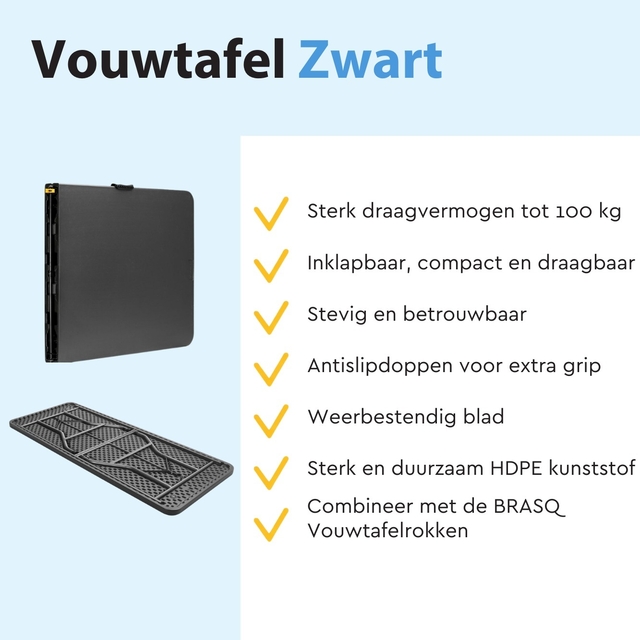Vouwtafel, Zwart, HDPE, Vouwbaar, Draagvermogen 100 kg