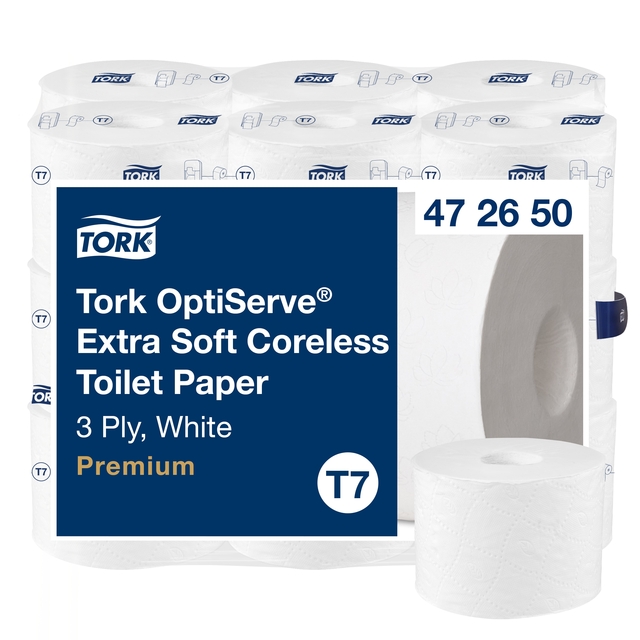 Toiletpapier Tork T7 Premium Optiserve Coreless 3-laags 63m wit 472650 Toiletpapier Tork T7 Premium Optiserve Coreless 3-laags 63m wit 472650