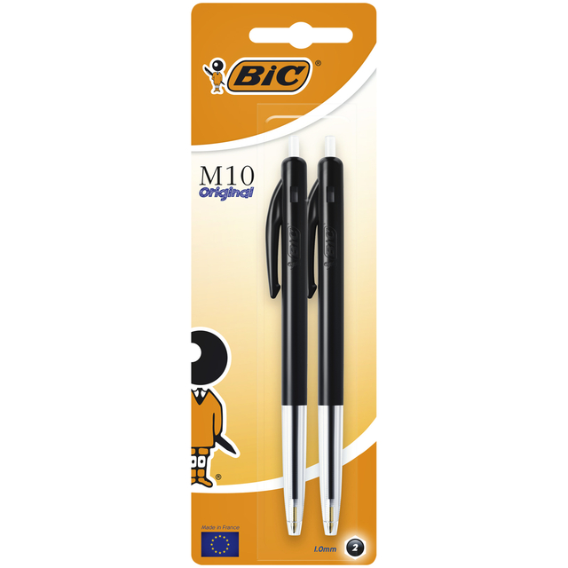 Balpen Bic M10 medium zwart blister à 2 stuks Balpen Bic M10 medium zwart blister à 2 stuks
