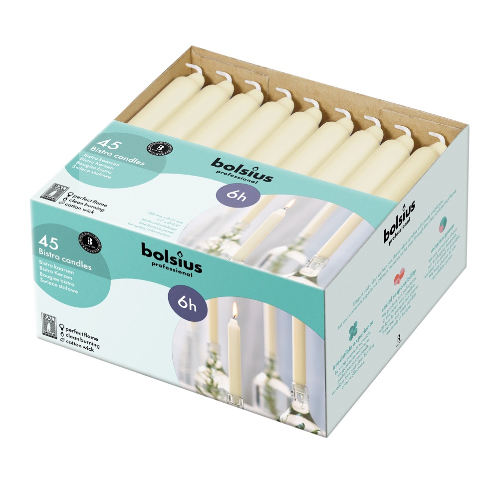Bolsius Bistrokaars Ivoor klein 18cm 6u doos 135 stuks