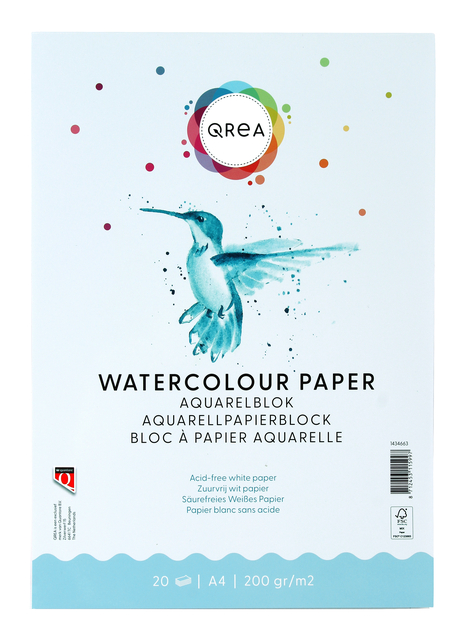 Aquarelblok Qrea A4 20vel 200gr gelijmd Aquarelblok Qrea A4 20vel 200gr gelijmd