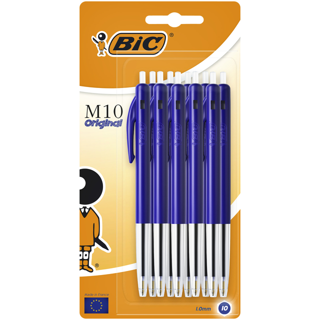 Balpen Bic M10 medium blauw blister à 10 stuks Balpen Bic M10 medium blauw blister à 10 stuks