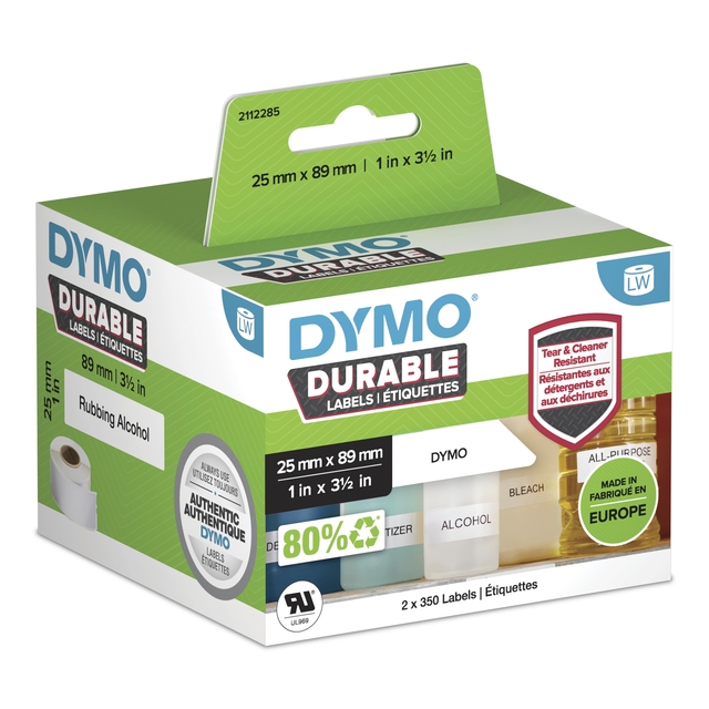 Etiket Dymo LabelWriter industrieel 25x89mm 2 rollen á 350 stuks wit Etiket Dymo LabelWriter industrieel 25x89mm 2 rollen á 350 stuks wit