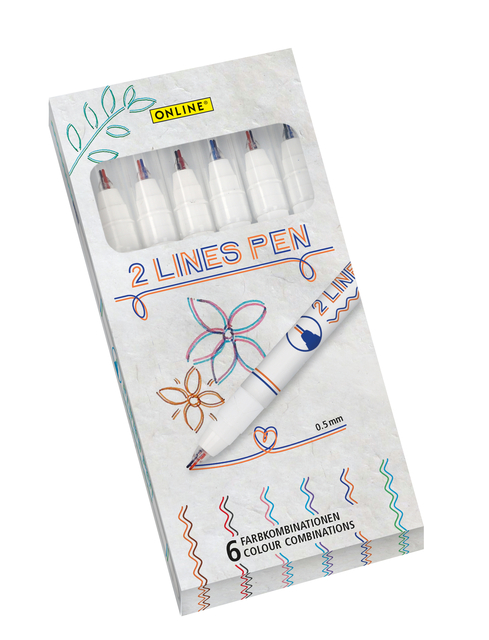 Fineliner Online 2-lijnen assorti doos à 6 stuks Fineliner Online 2-lijnen assorti doos à 6 stuks