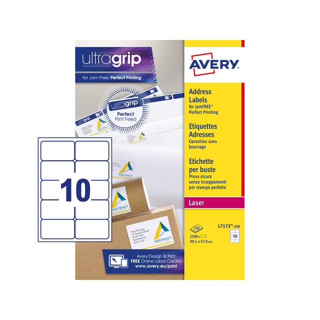 Etiket Avery L7173-250 99.1x57mm wit 2500 etiketten
