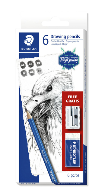 Potlodenset Staedtler Design Journey Lumograph met gratis gum en puntenslijper 6 stuks Potlodenset Staedtler Design Journey Lumograph met gratis gum en puntenslijper 6 stuks