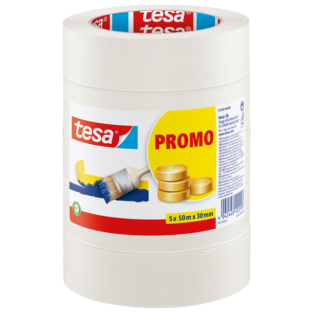 Afplaktape tesa® Economy 50mx30mm beige 5 rollen Afplaktape tesa® Economy 50mx30mm beige 5 rollen