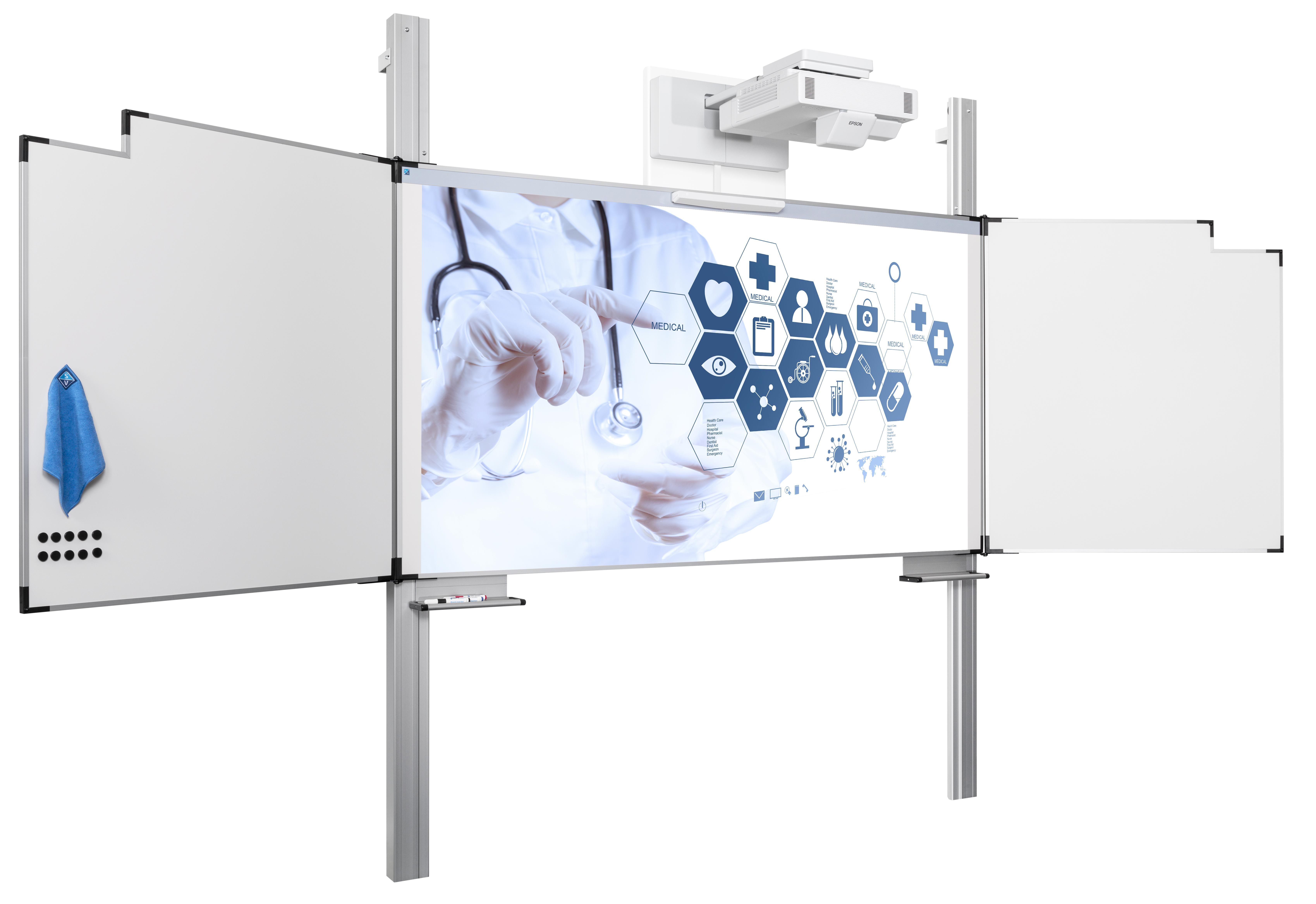 Vijfvlaks projectiebord (16:9) ExtraFlat op kolommen, Low Gloss, finger touch - 126x231 cm, 94"