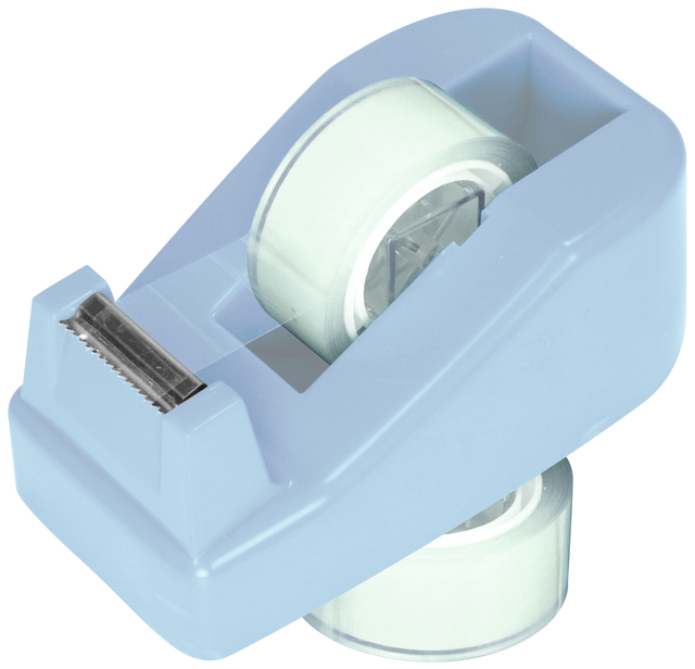 tape dispenser, drop-in tape, mini dispenser, half-inch tape, plastic blue