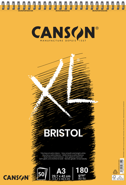 Bristolpapier Canson XL Bristol 50vel 180gr A3 extra wit Bristolpapier Canson XL Bristol 50vel 180gr A3 extra wit