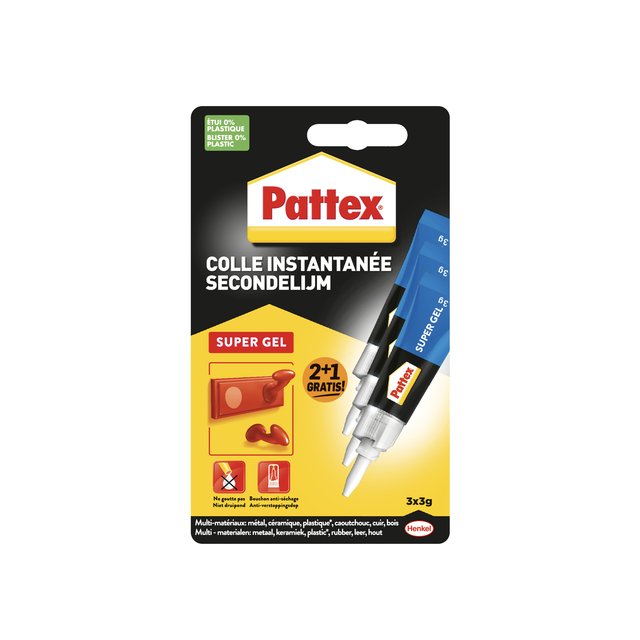 Secondelijm Pattex super gel 3 gram blister 2+1 gratis Secondelijm Pattex super gel 3 gram blister 2+1 gratis