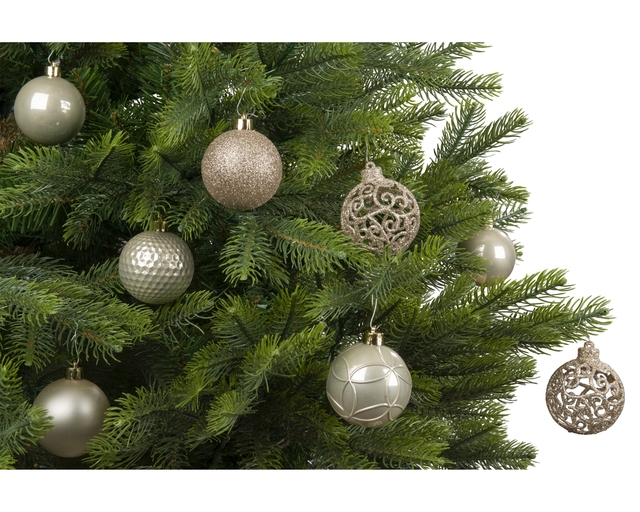 kerstballen, kerstboomversiering, champagnekleurig, glanzend, opengewerkt