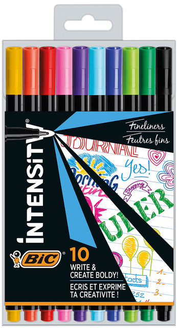 Fineliner Bic Intensity fijn assorti pak à 10 stuks Fineliner Bic Intensity fijn assorti pak à 10 stuks