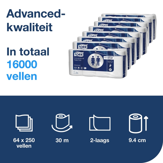 toiletpapier, rolletjes wc-papier, 2-laags, 64x250, bulkverpakking
