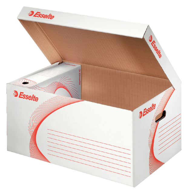Archief- en transportdoos met deksel Esselte 560x265x380mm wit Archief- en transportdoos met deksel Esselte 560x265x380mm wit