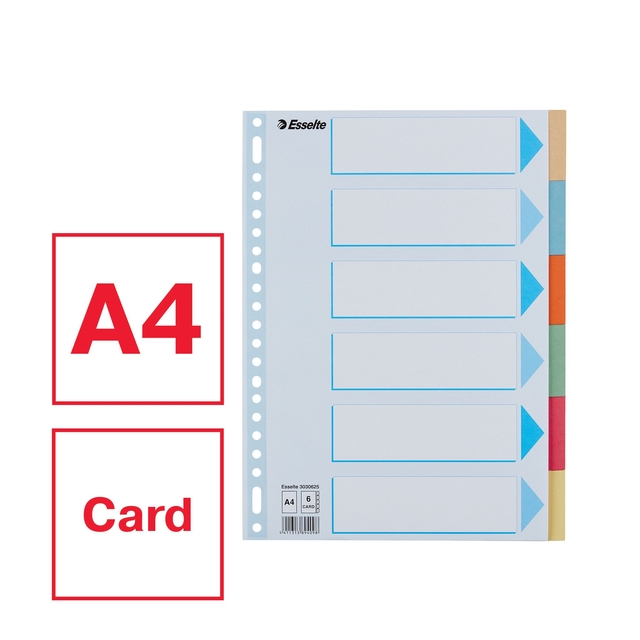 Tabbladen Esselte Premium A4 6-delig karton 23-rings assorti