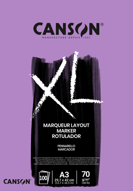 Markerpapier Canson XL Marker 100vel 70gr A3 extra wit Markerpapier Canson XL Marker 100vel 70gr A3 extra wit