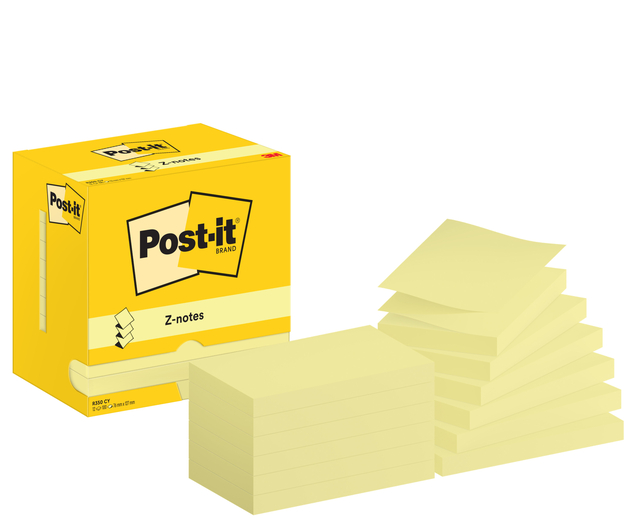 Memoblok Post-it Z-Note R350 76x127mm geel 12 stuks Memoblok Post-it Z-Note R350 76x127mm geel 12 stuks