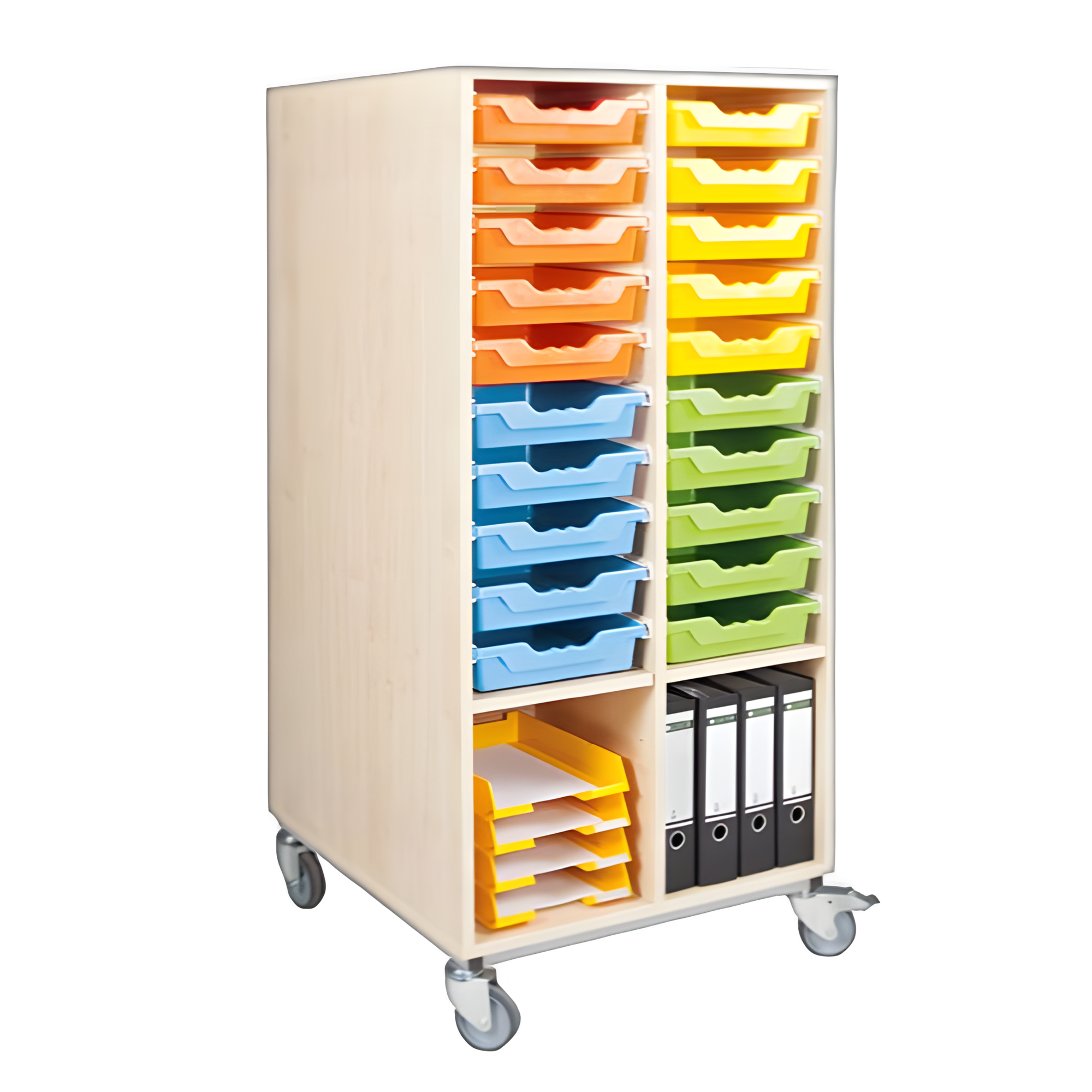 Mobiele materiaaltoren met 2 compartimenten en 20 platte ErgoTray dozen per zijde - B/H/D: 70,3x160x80 cm