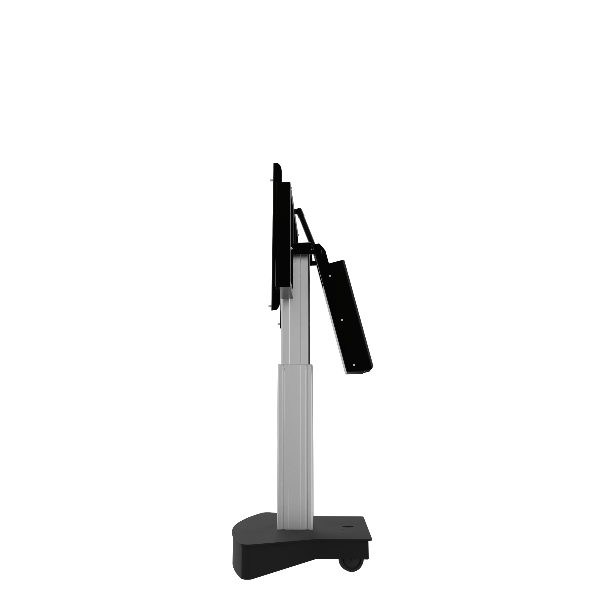 Elektrisch in hoogte verstelbare en kantelbare tv-trolley, verrijdbare monitorstandaard, 50 cm slag