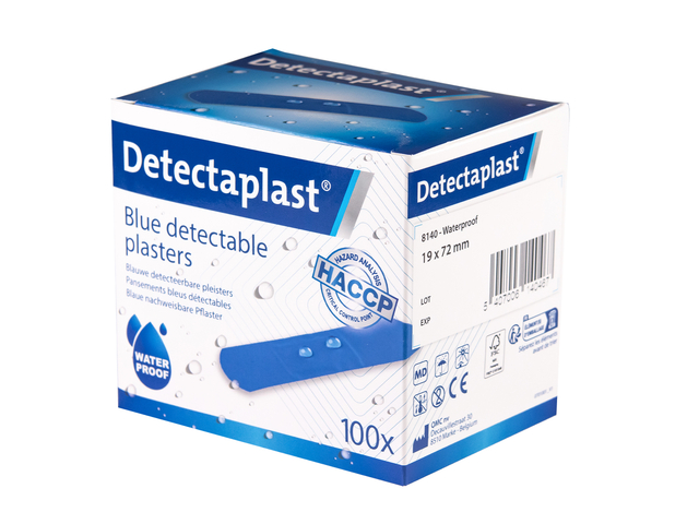 Waterafstotende blauwe pleister Detectaplast 19x72mm 100 stuks Waterafstotende blauwe pleister Detectaplast 19x72mm 100 stuks