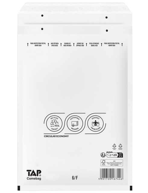 Envelop TAP Comebag luchtkussen nr16 240x350mm 100 stuks Envelop TAP Comebag luchtkussen nr16 240x350mm 100 stuks