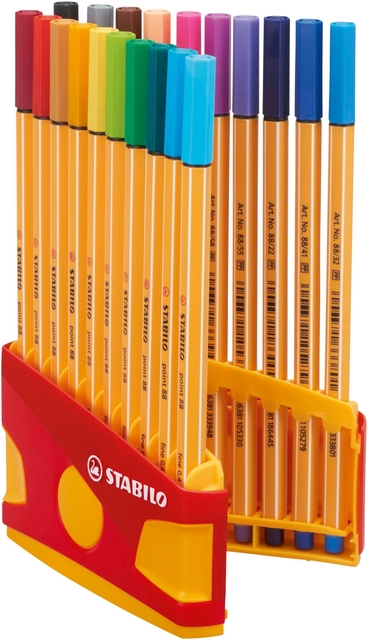 Fineliner STABILO point 88 ColorParade rollerset geel/rood fijn assorti etui à 20 stuks
