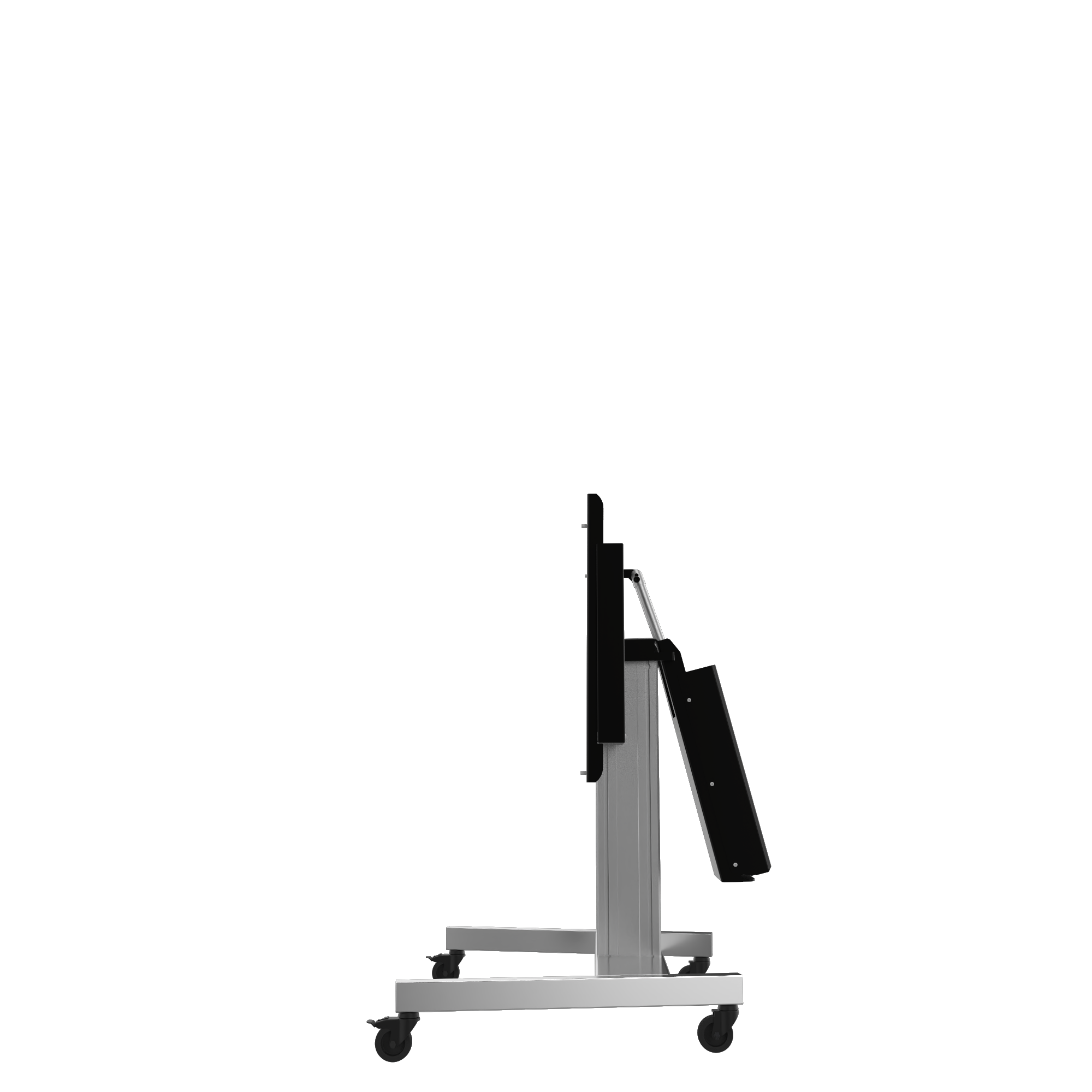 Elektrisch in hoogte verstelbare en kantelbare tv-trolley, verrijdbare monitorstandaard, 50 cm slag