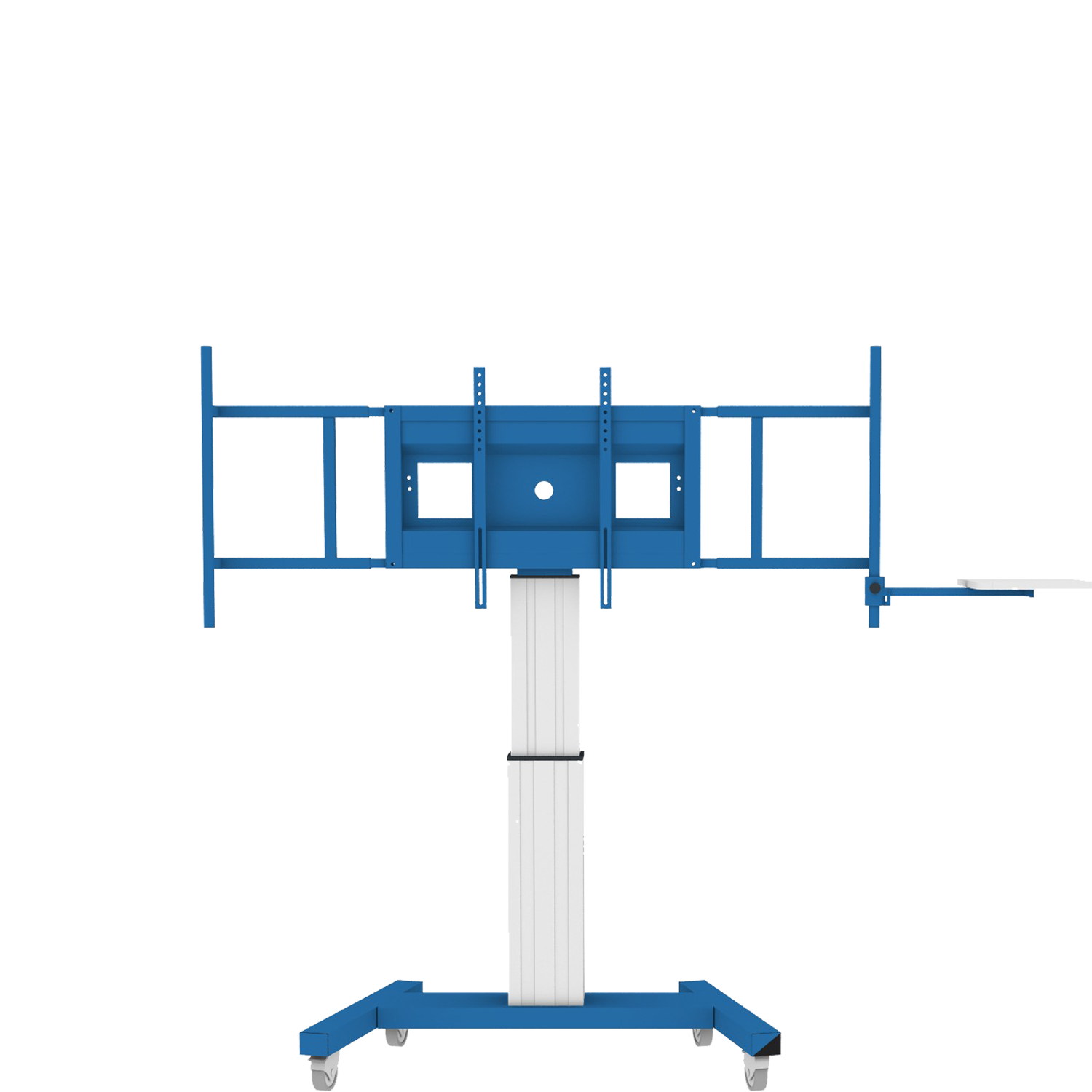 Elektrisch in hoogte verstelbare mobiele monitorstandaard Jolli in blauw met 50 cm slag Elektrisch in hoogte verstelbare mobiele monitorstandaard Jolli in blauw met 50 cm slag