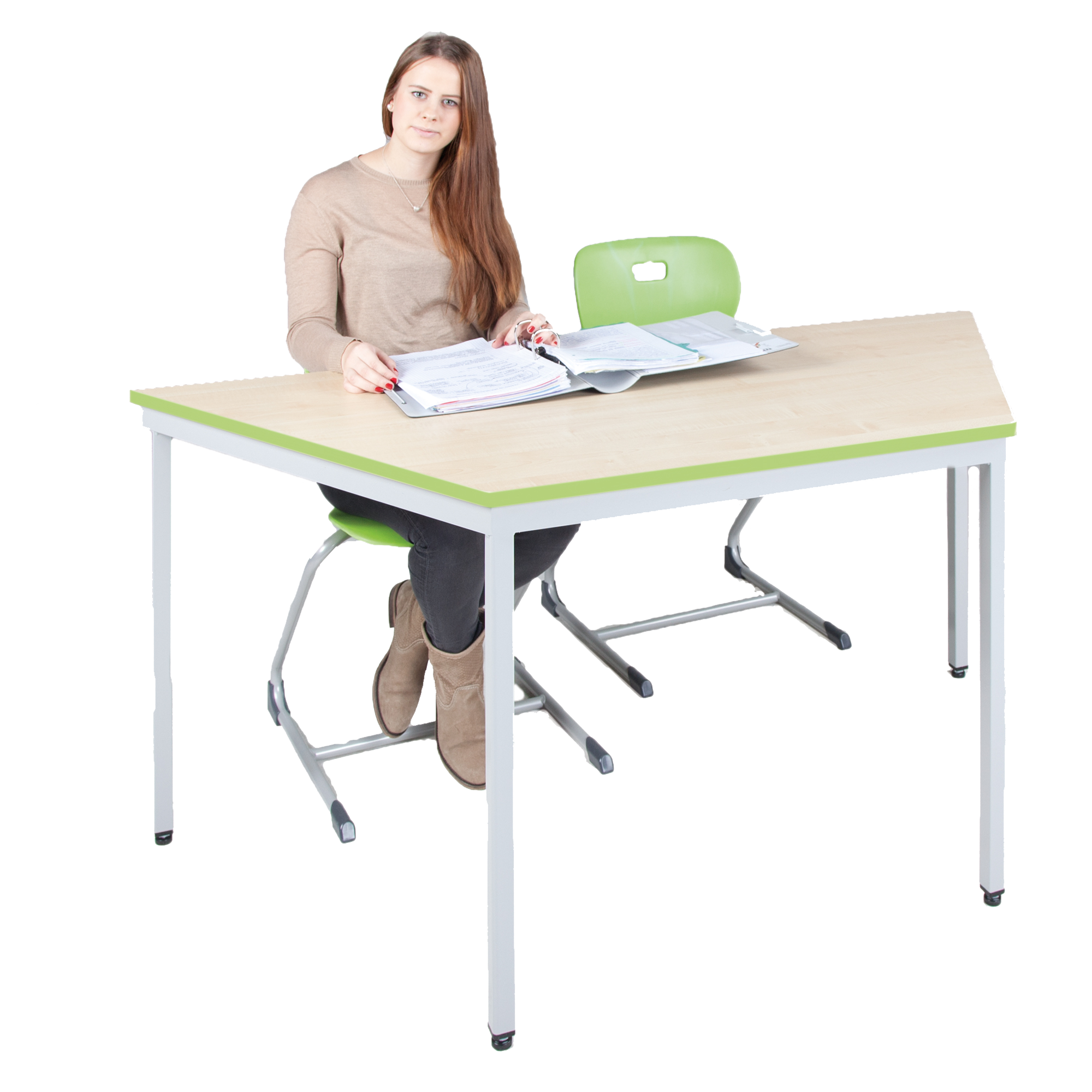 Trapeziumvormige tafel chroom, met vierkante buisvoet 40x40mm - H: 76 cm
