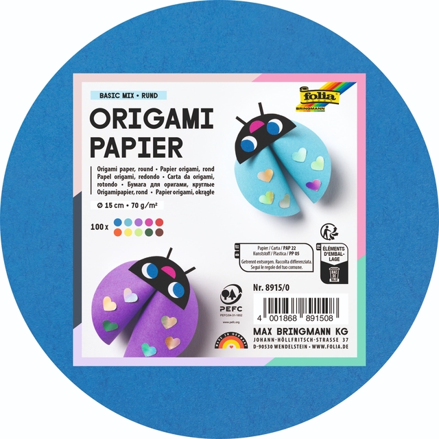 Origami papier Folia 70gr rond 15cm 100 vel assorti kleuren Origami papier Folia 70gr rond 15cm 100 vel assorti kleuren