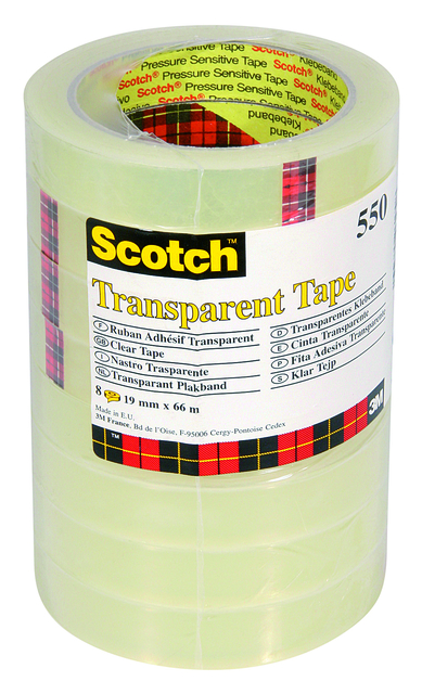 Plakband Scotch 550 19mmx66m transparant 8 rollen Plakband Scotch 550 19mmx66m transparant 8 rollen