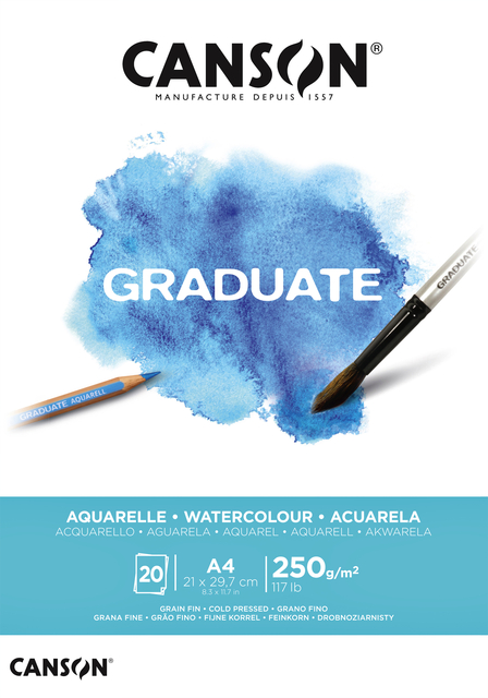 Aquarelblok Canson Graduate A4 250gr 20 vel