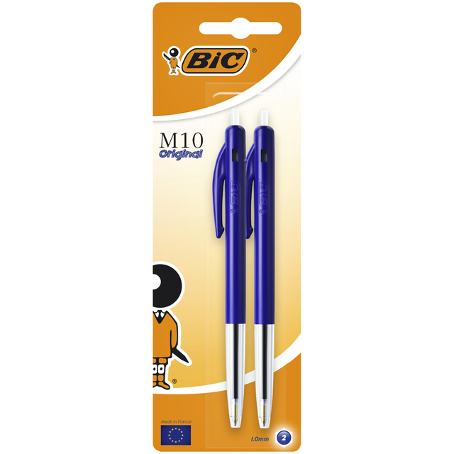 Balpen Bic M10 medium blauw blister à 2 stuks Balpen Bic M10 medium blauw blister à 2 stuks