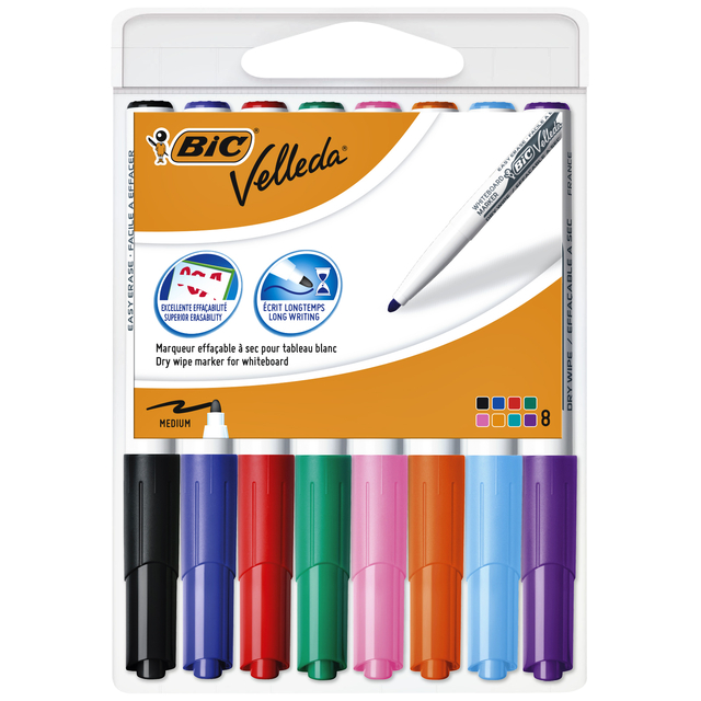 Whiteboardmarker Bic Velleda 1748 rond medium assorti blister à 8st Whiteboardmarker Bic Velleda 1748 rond medium assorti blister à 8st
