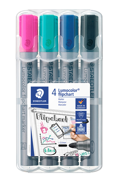 Viltstift Staedtler 356 voor flipover rond 2mm set à 4 stuks assorti Viltstift Staedtler 356 voor flipover rond 2mm set à 4 stuks assorti