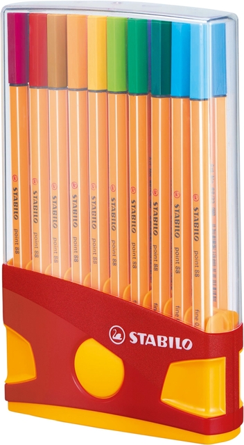 Fineliner STABILO point 88 ColorParade rollerset geel/rood fijn assorti etui à 20 stuks