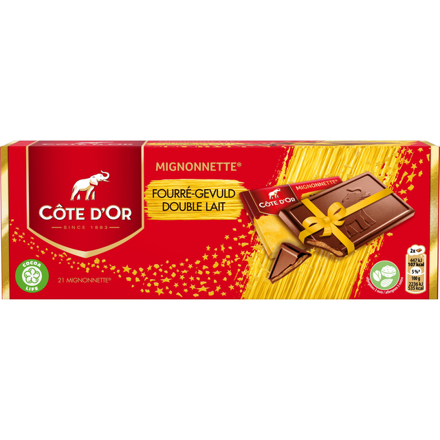 Chocolade Cote d'Or mignonnette Double Lait 21x10 gram Chocolade Cote d'Or mignonnette Double Lait 21x10 gram