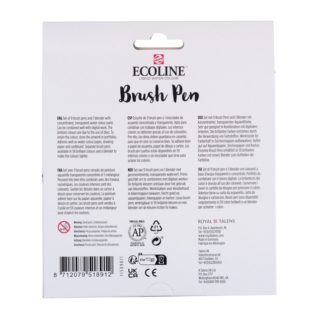 Brushpen Talens Ecoline set à 10 stuks pastel