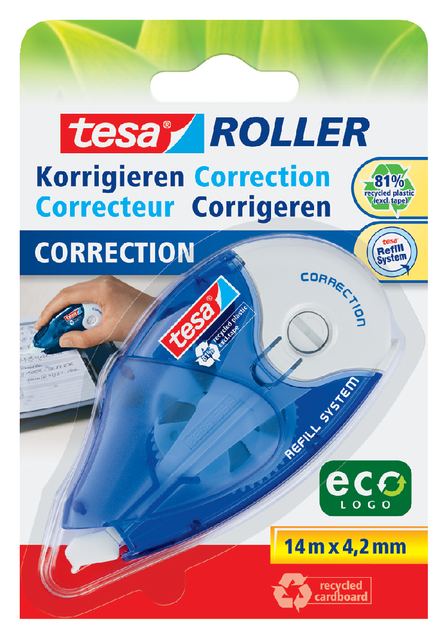Correctietape tesa® ecoLogo® 4,2mmx14m navulbaar op blister Correctietape tesa® ecoLogo® 4,2mmx14m navulbaar op blister