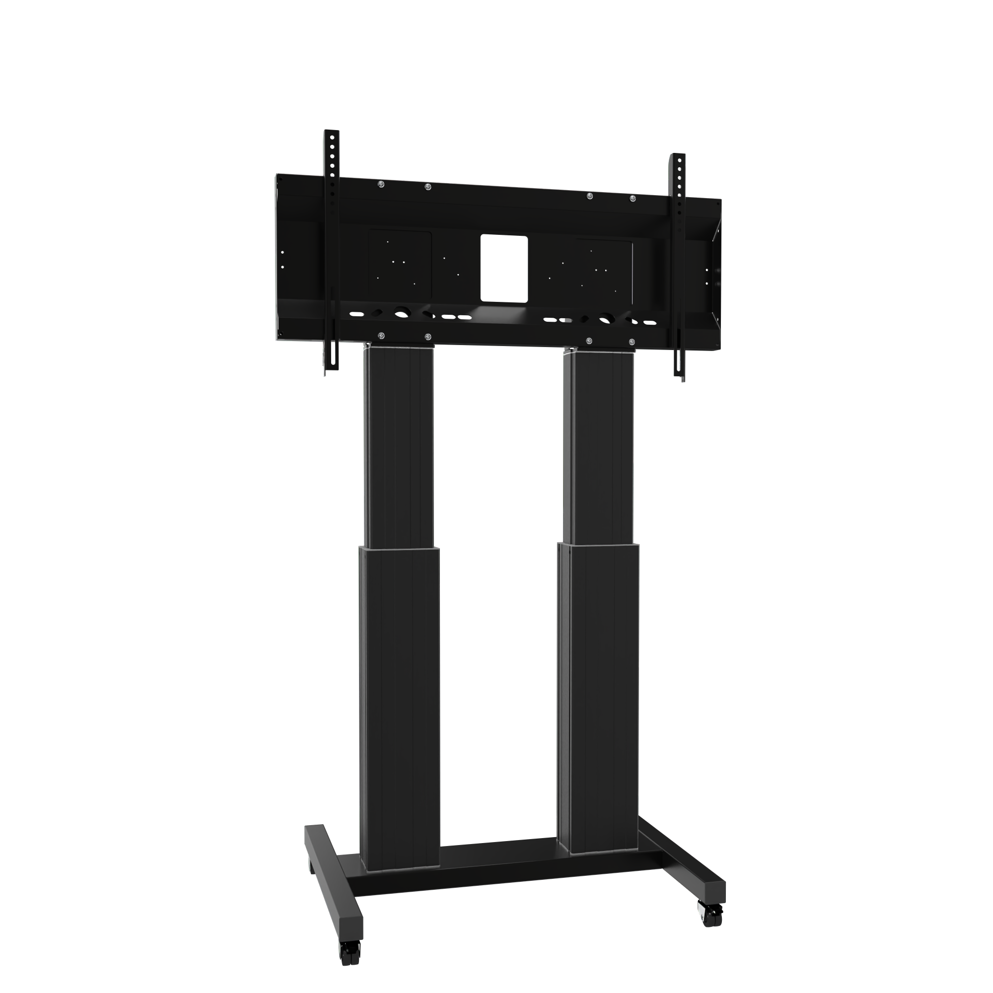 Elektrisch in hoogte verstelbare heavy duty XL tv-trolley, verrijdbaar monitorstatief met 50 cm slag