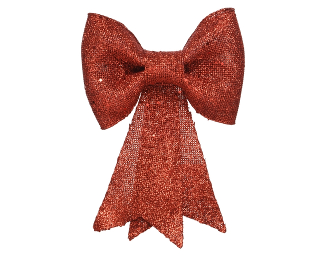 decoratieve strik, roodbruin, glitterstof, hangende linten