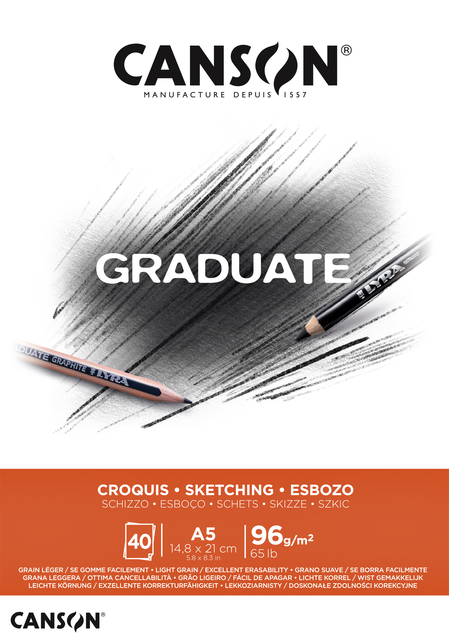 Schetsboek Canson Graduate Croquis A5 96gr 40 vel
