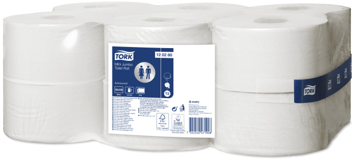 Tork Jumbo Toiletpapier Mini T2 Wit 2lgs doos 12x170 meter
